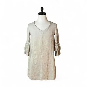 Rosemarine Italy 100% Linen V-Neck Dress Coastal Eyelet Ruffle Sleeve ART:2225 M